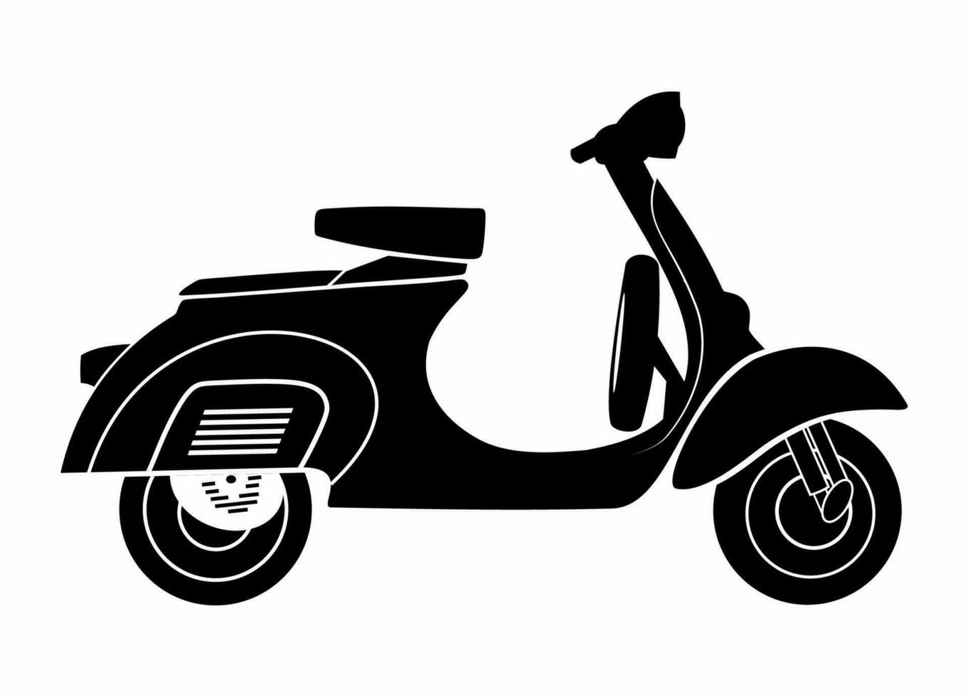 Classic Vespa scooter vector monochrome design illustration. Side view classic Vespa.