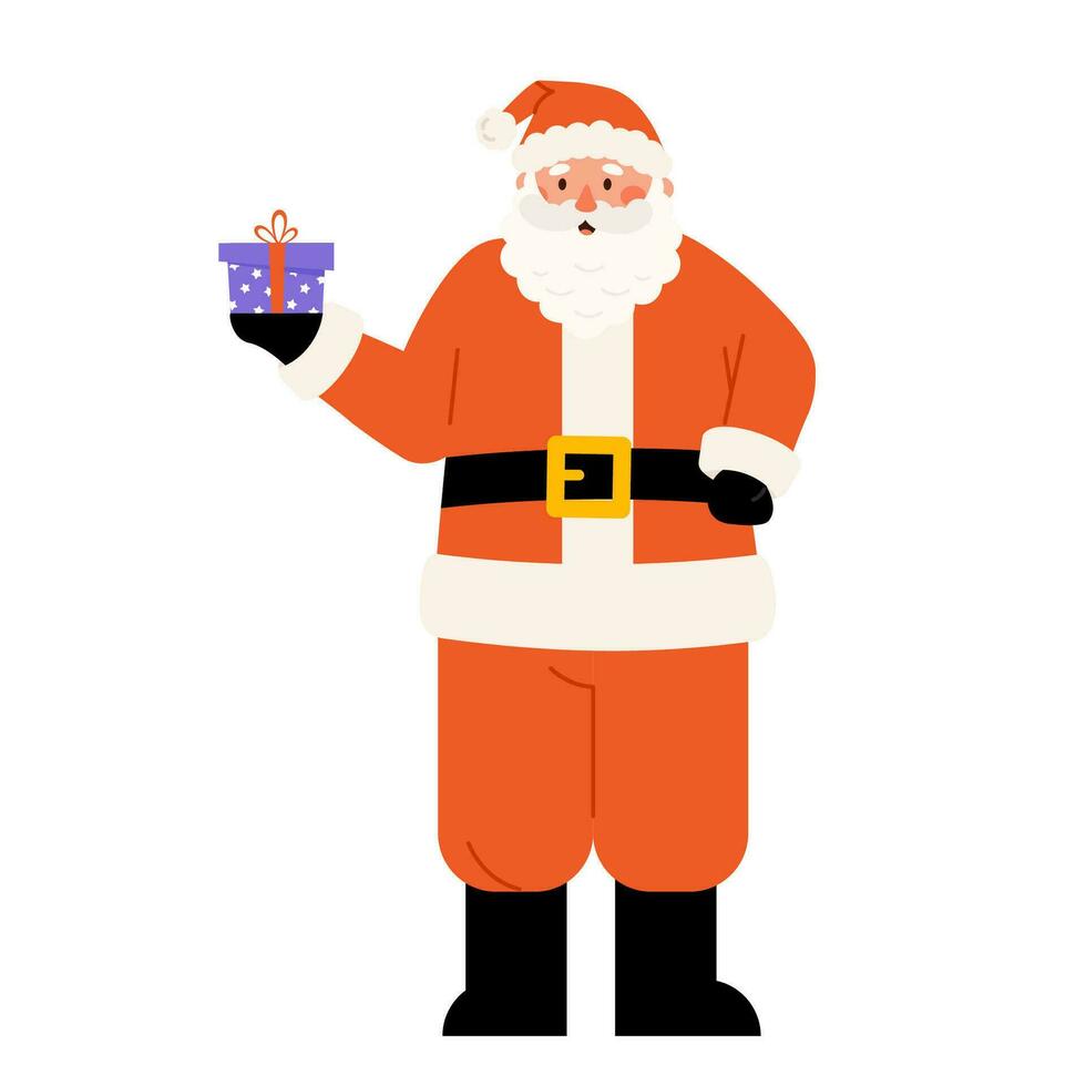 Santa Claus character holding gifts in hand vector