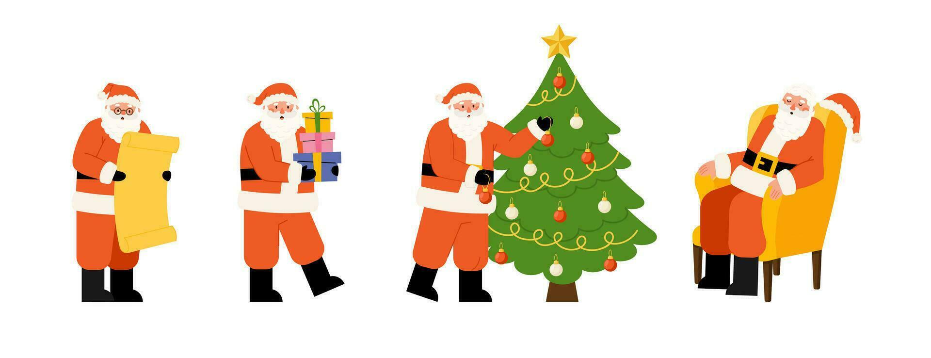 Set of Santa Clauses in different poses vector