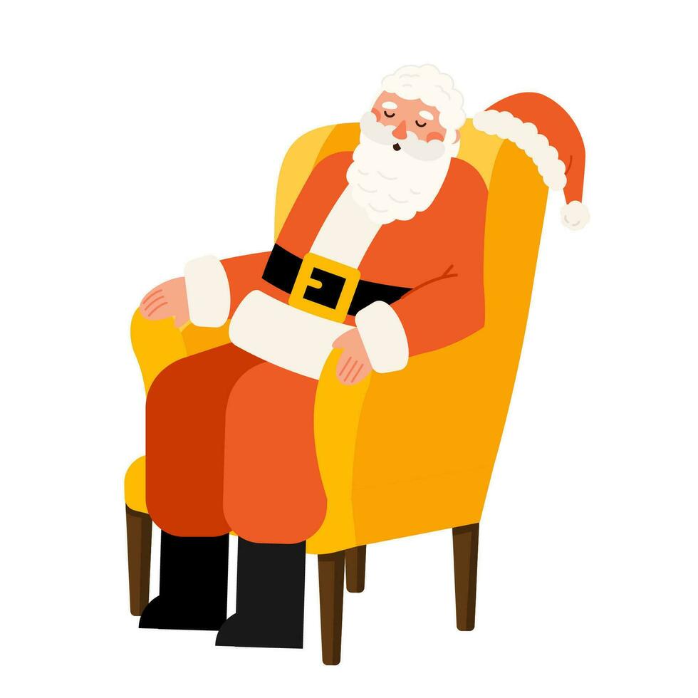 Papa Noel claus personaje con cerca ojos sentado en sillón vector