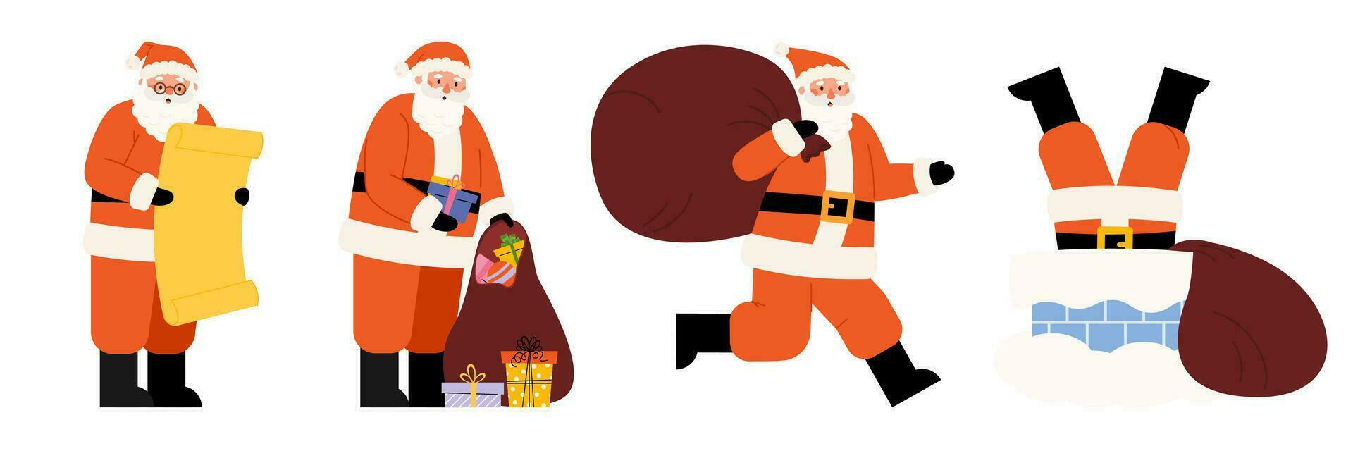 Set of Santa Clauses in different poses vector