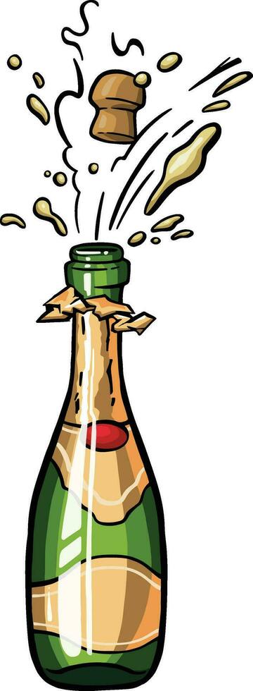 alcohol with champagne foam bottle splashes, wine colorful illustration vector