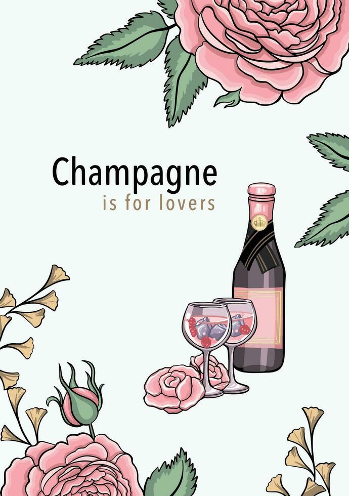 tarjeta rosado champán cada día romántico noche vector