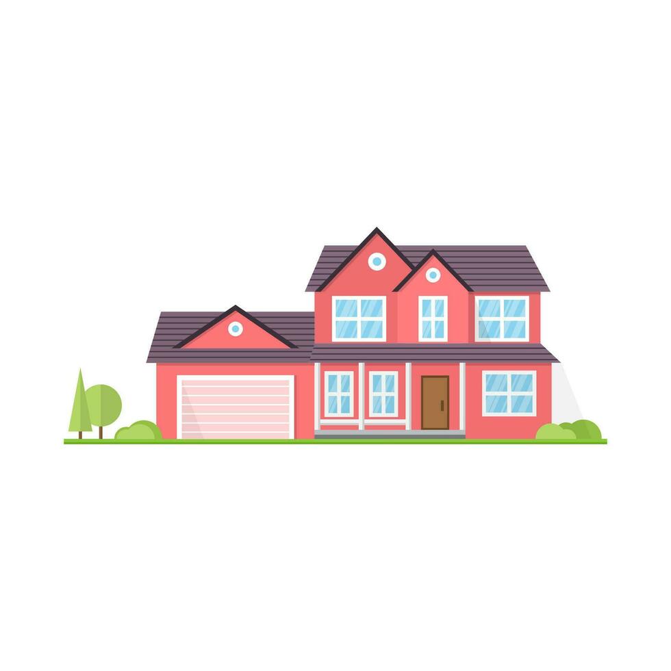 Vector flat icon suburban american house.