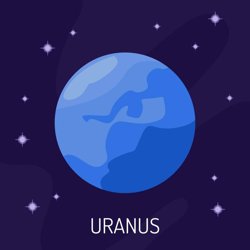 Vector illustration of the planet Uranus in space. A planet on a dark background with stars.