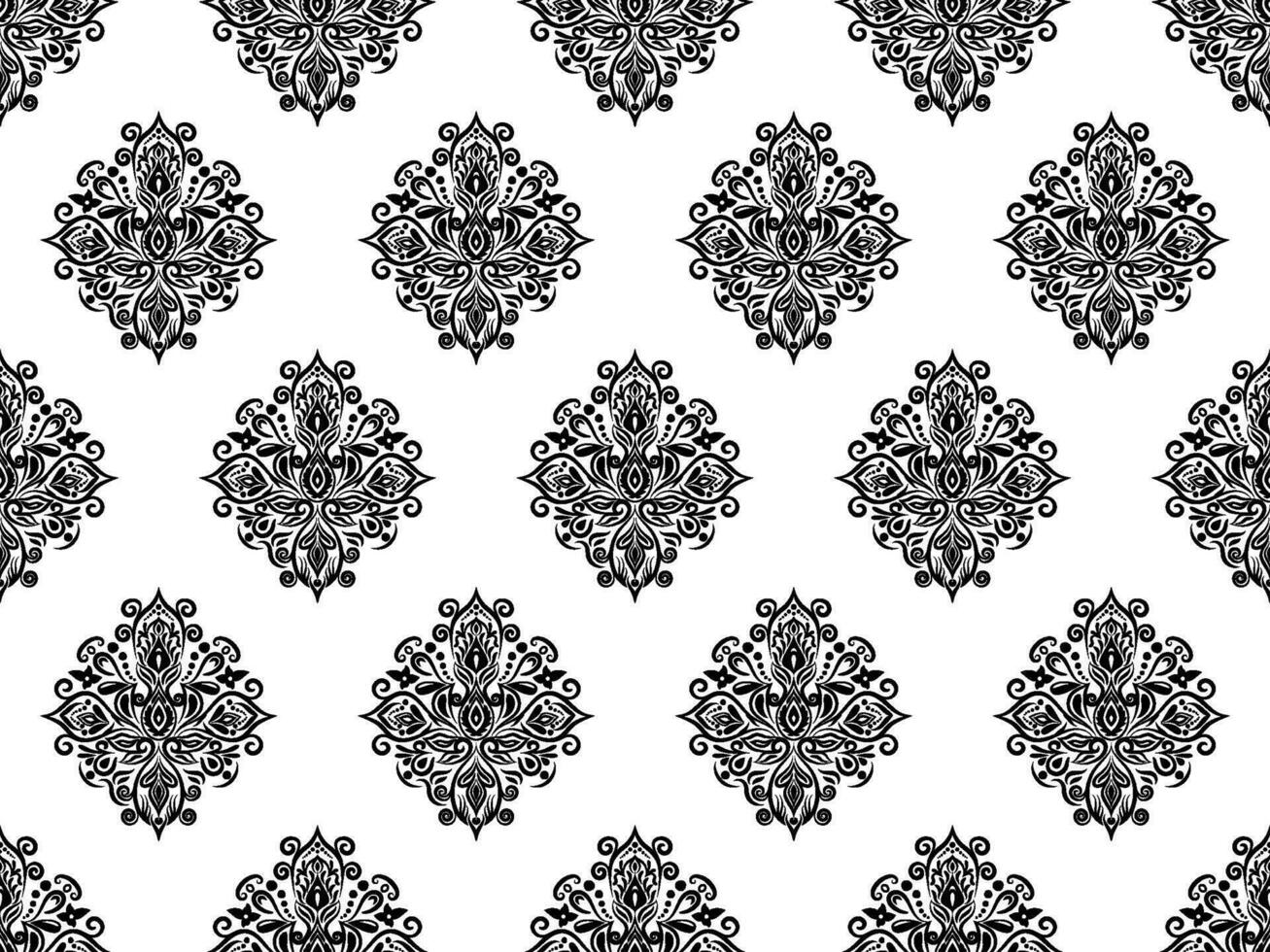 Damask seamless pattern. Black flowers Luxury Royal Wallpaper. Floral Background. vector