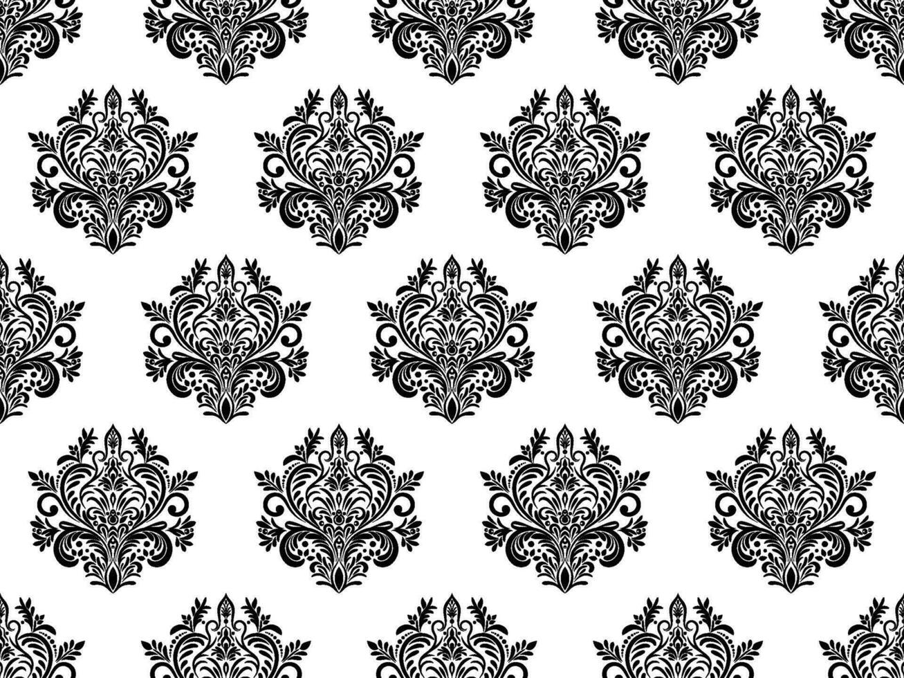Damask seamless pattern. Black flowers Luxury Royal Wallpaper. Floral Background. vector