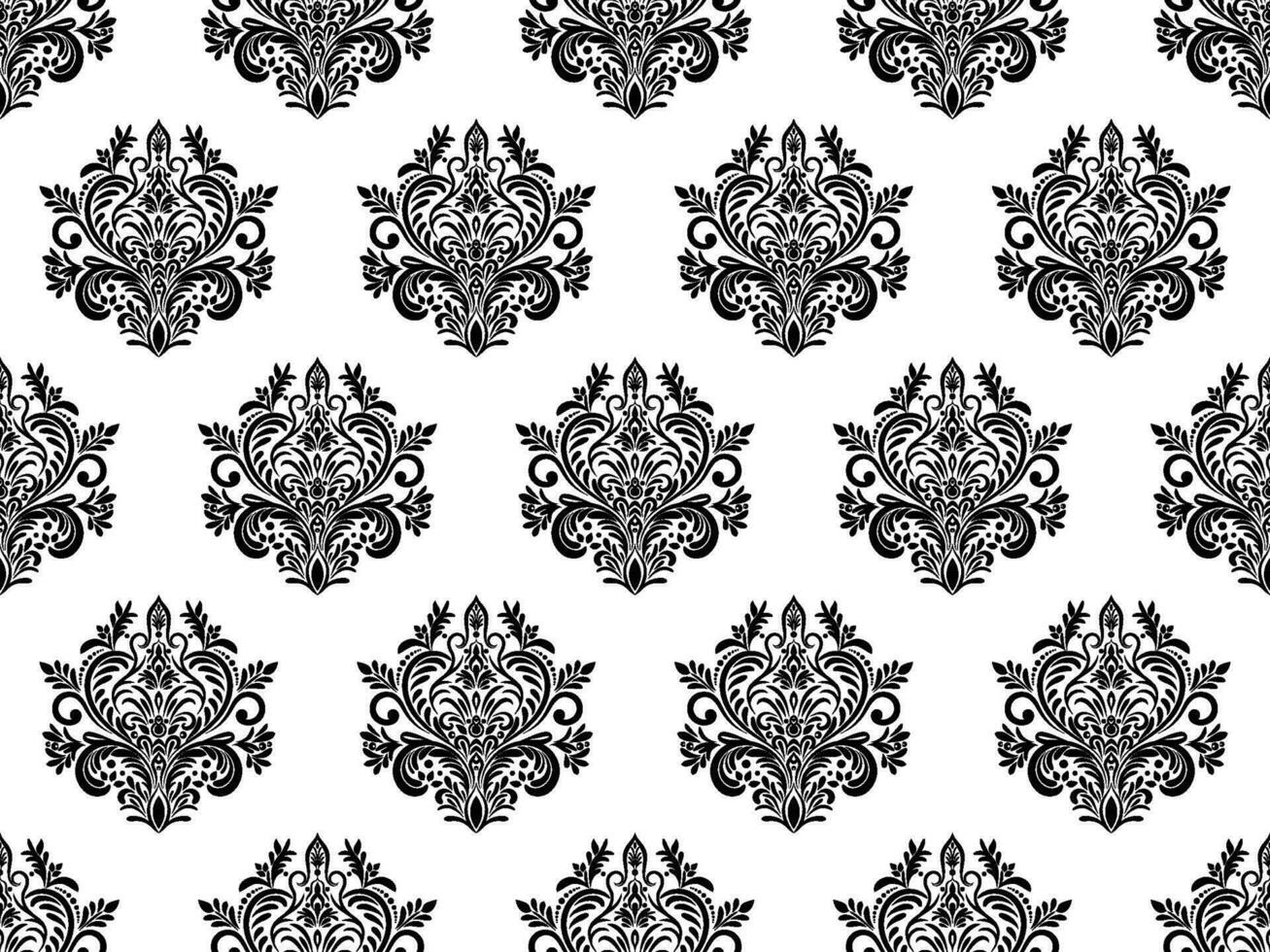 damasco sin costura modelo. negro flores lujo real fondo de pantalla. floral antecedentes. vector