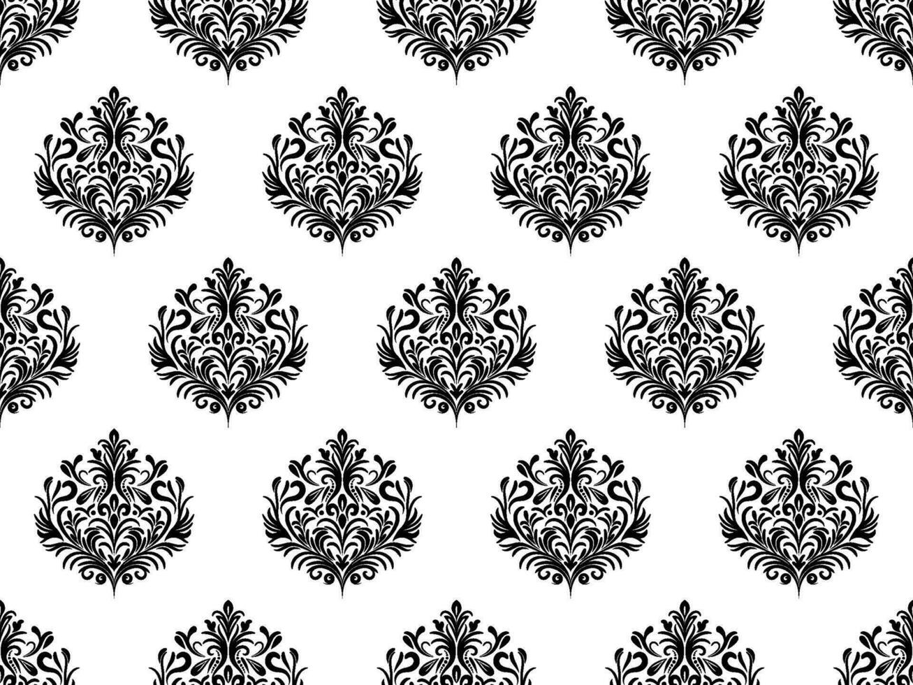 Damask seamless pattern. Black flowers Luxury Royal Wallpaper. Floral Background. vector