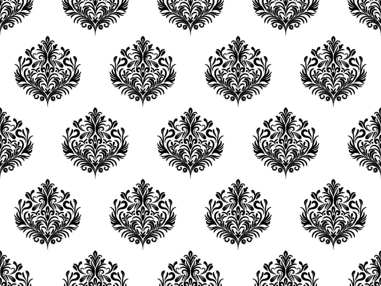 damasco sin costura modelo. negro flores lujo real fondo de pantalla. floral antecedentes. vector