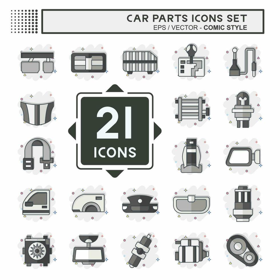 Icon Set Car Parts. related to Automotive symbol. comic style. simple design editable. simple illustration vector