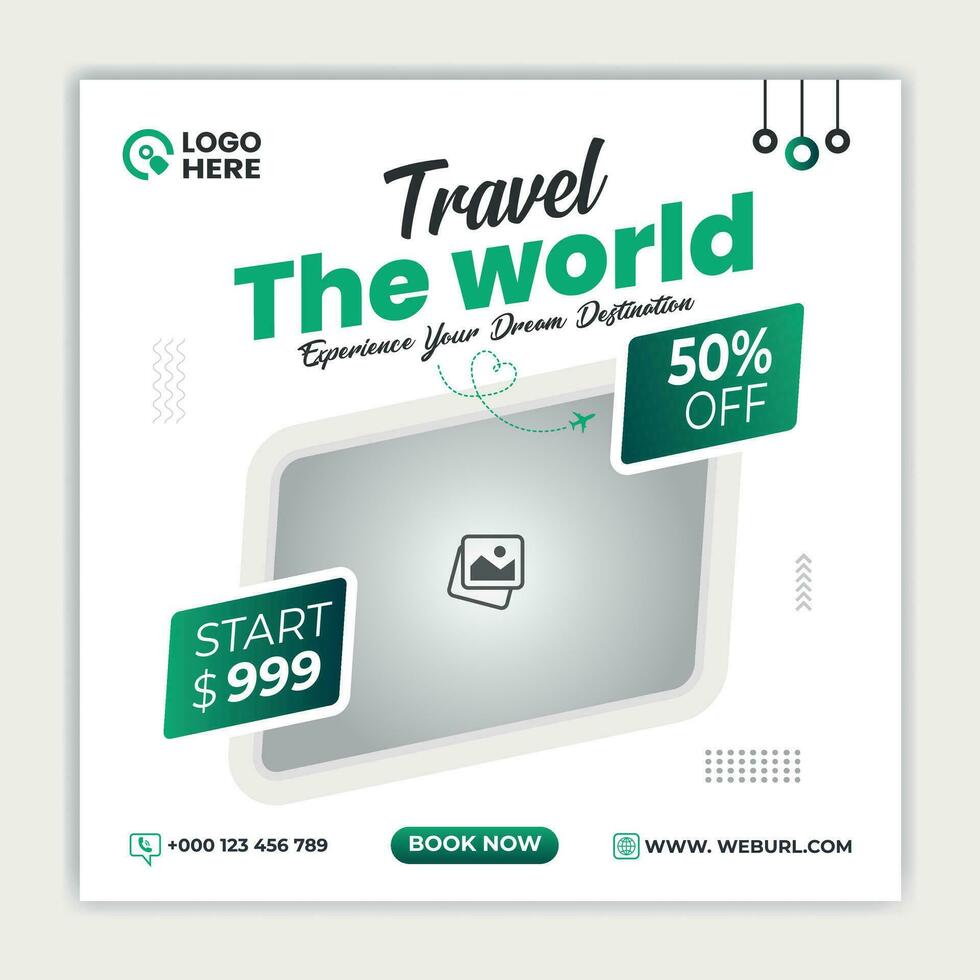 Explore the world tour agency social media post template vector
