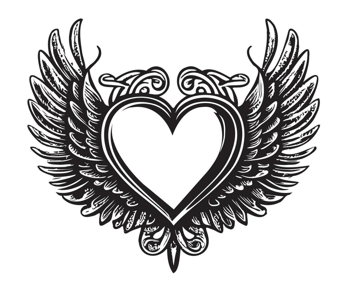 Heart with wings hand drawn sketch in doodle style Vector illustration