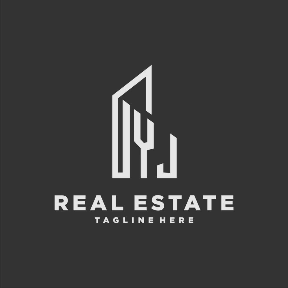 YJ initial monogram logo for real estate with building style vector