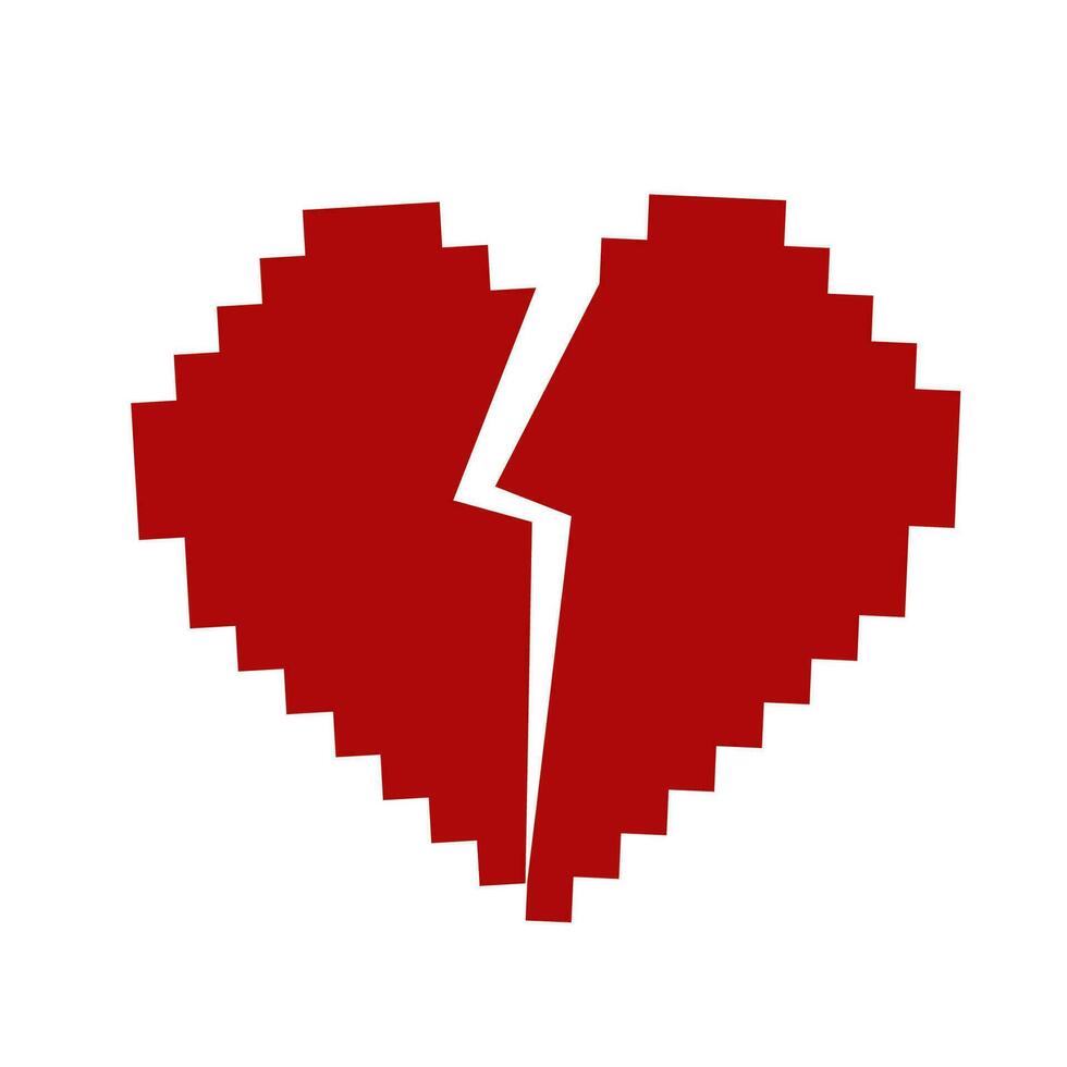 Broken heart icon. Heart red 8 bit icon. vector