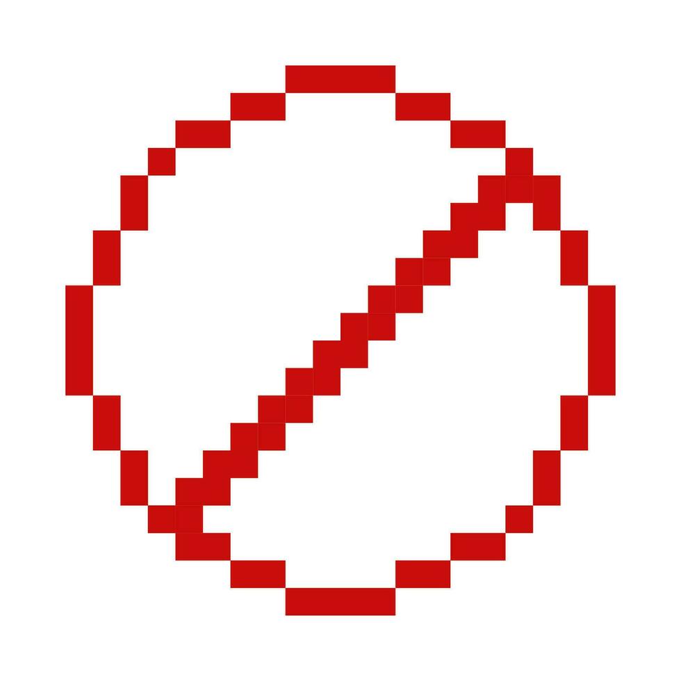 Prohibit 8 bit pixelated red crossed circle sign. vector