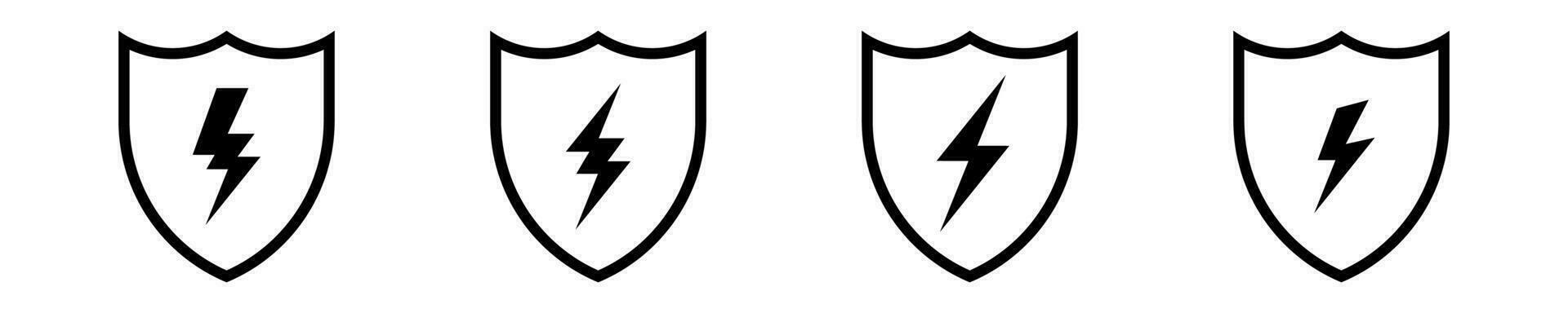 Shield  thunderbolt line  icon .  Protection secure  battery charge vector sign.