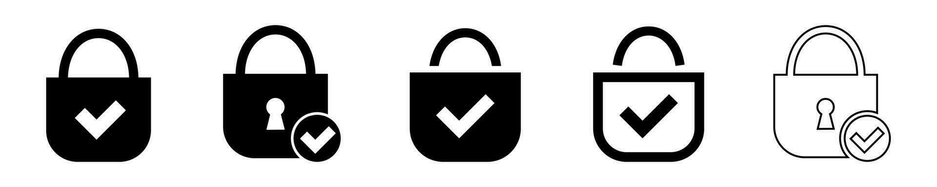 Pad lock check mark icon line and solid. vector