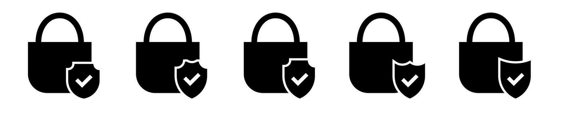 Padlock check mark and shield icon solid. vector