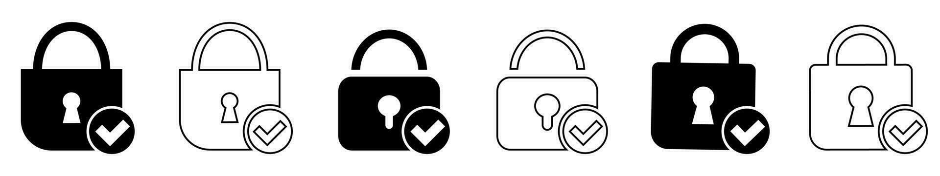 Pad lock check mark icon line and solid vector