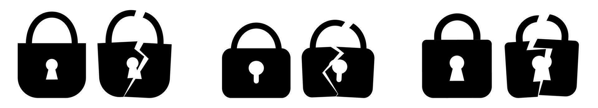 Broken unlock padlock icon. Lock icon with crack vector