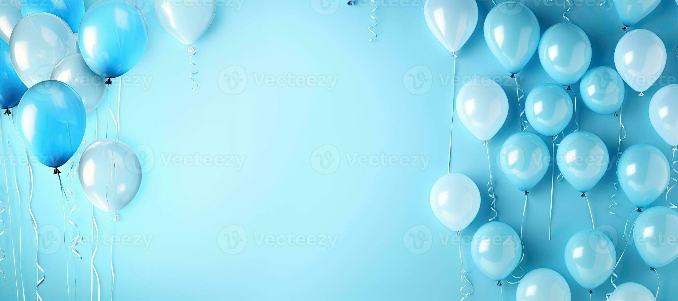 Generative AI, a birthday concept, light blue balloons full background. Copy space photo
