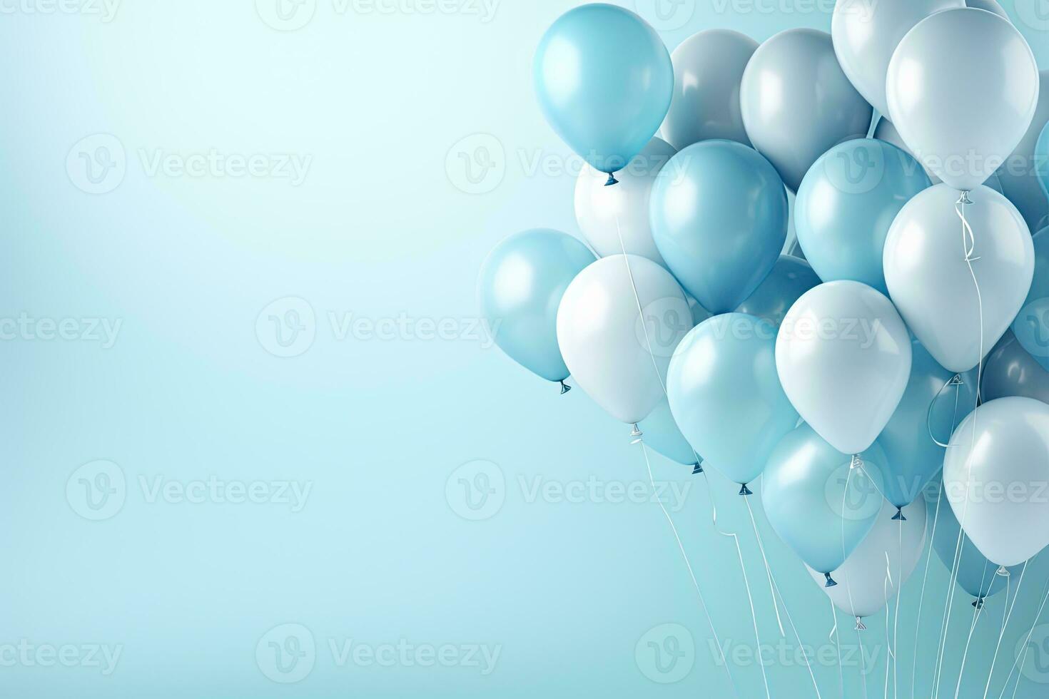 Generative AI, a birthday concept, light blue balloons full background. Copy space photo