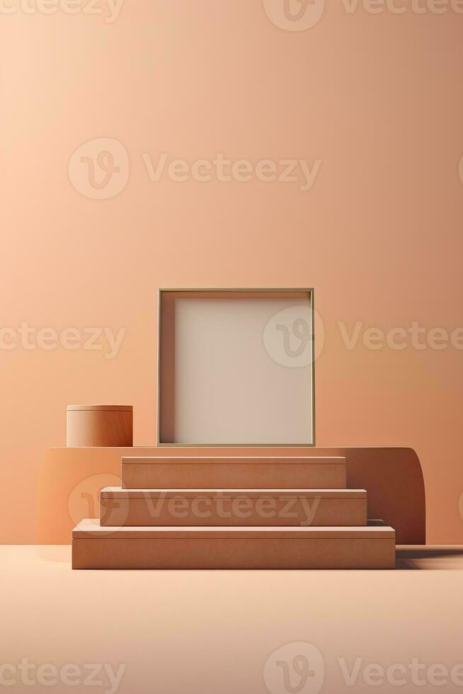 generativo ai, un vacío podio con hoja sombra y geometría en beige color para producto mostrar, vacío monitor sala de exposición foto