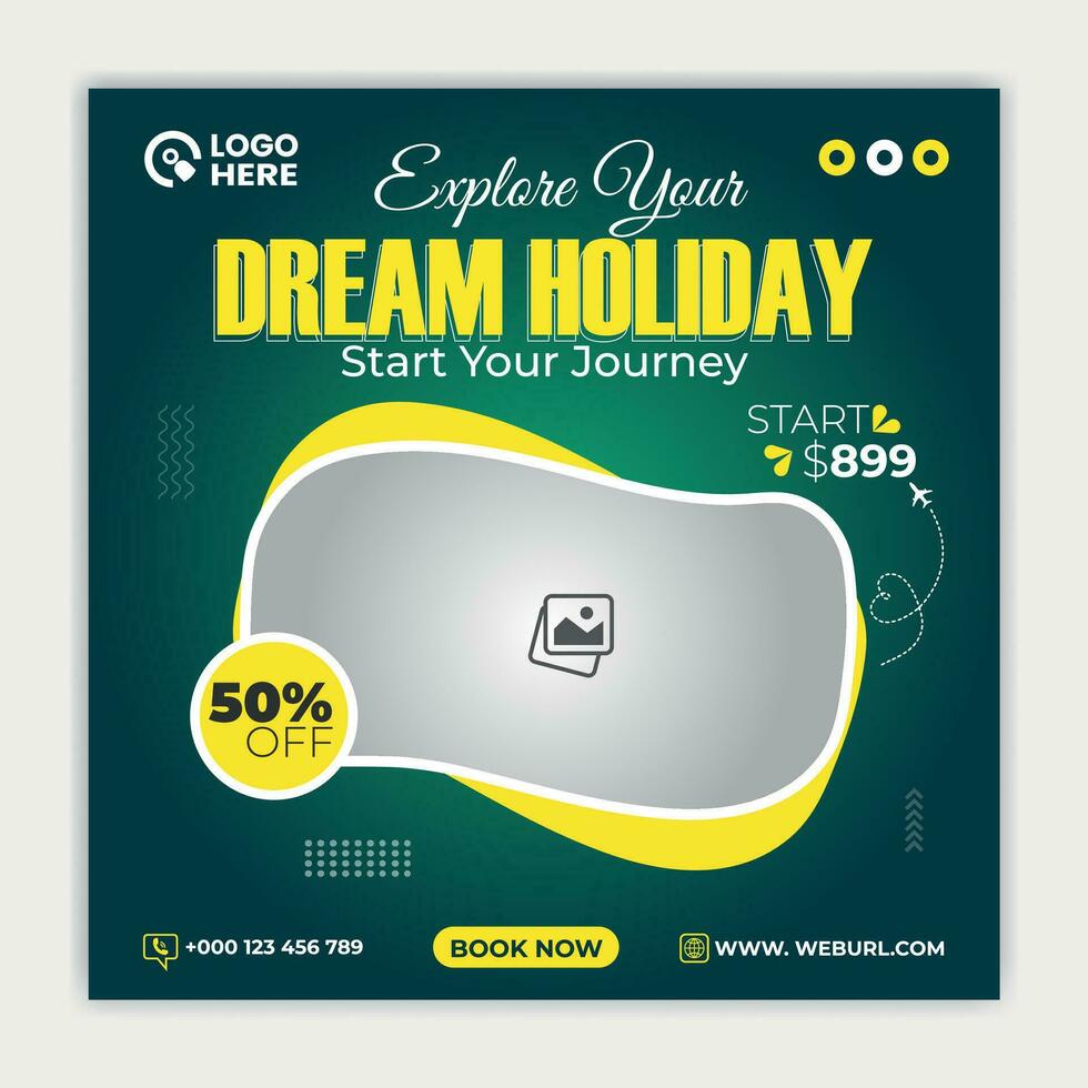 Travel holiday vacations instagram post or tourism social media post template vector