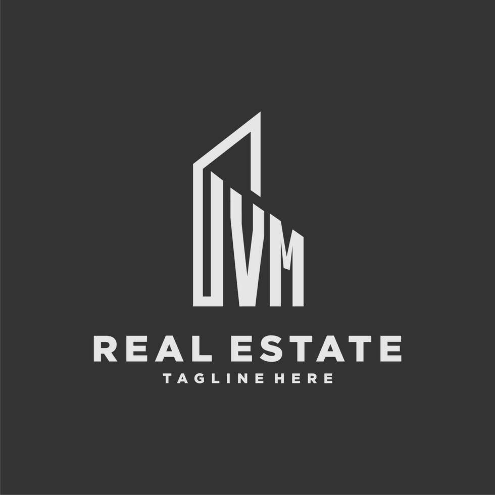 vm inicial monograma logo para real inmuebles con edificio estilo vector