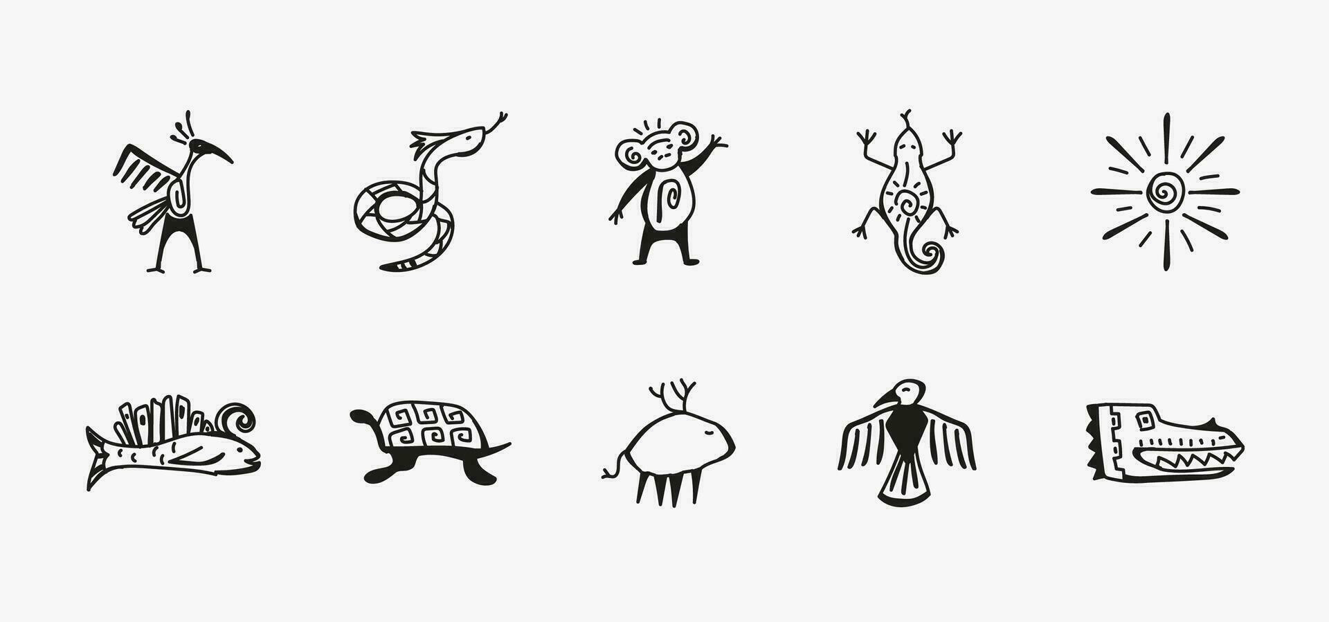 Native african tribal cave drawings. Native american tribal hand drawn vector
