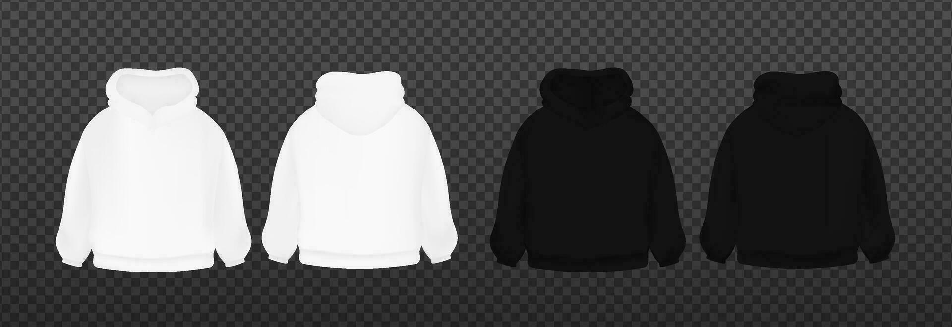 White and black hoodie template.  Hoody mockup blank vector