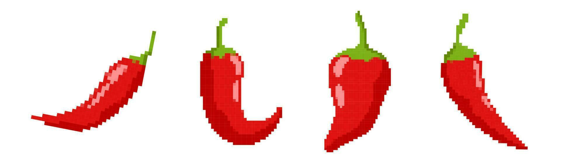 Pixel art hot chili pepper. 8 bit chile spicy paper vector