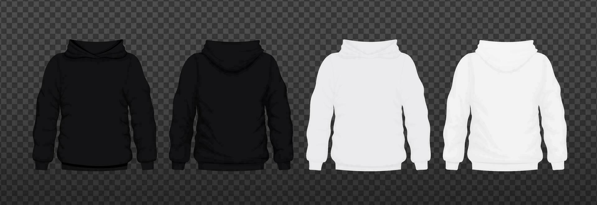 Hoodie White and black  template.  Hoody mockup blank vector