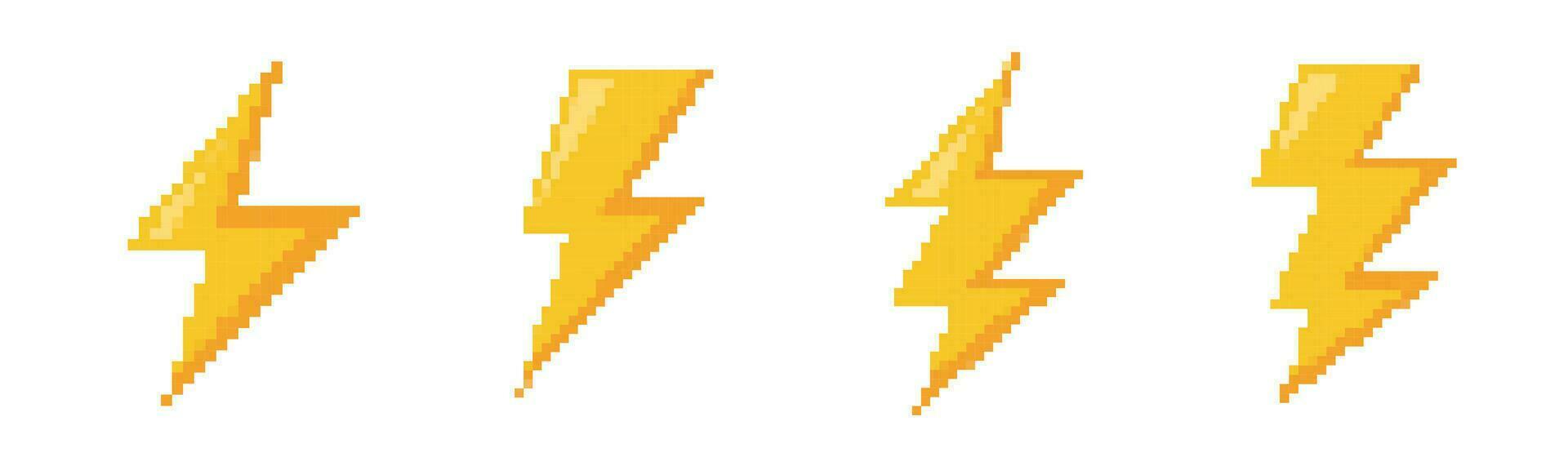 Pixel 8 bit  lightning bolt  retro icon. 8 bit old game zap thunder vector