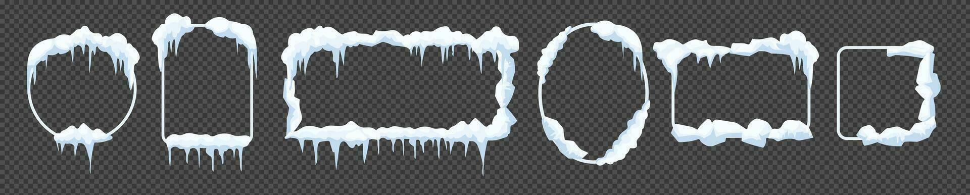 nieve carámbano marco vector diseño. hielo dibujos animados frontera