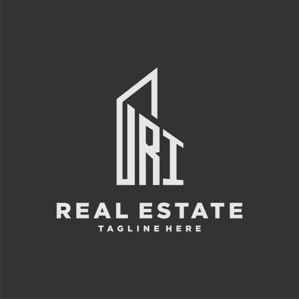 RI initial monogram logo for real estate with building style vector