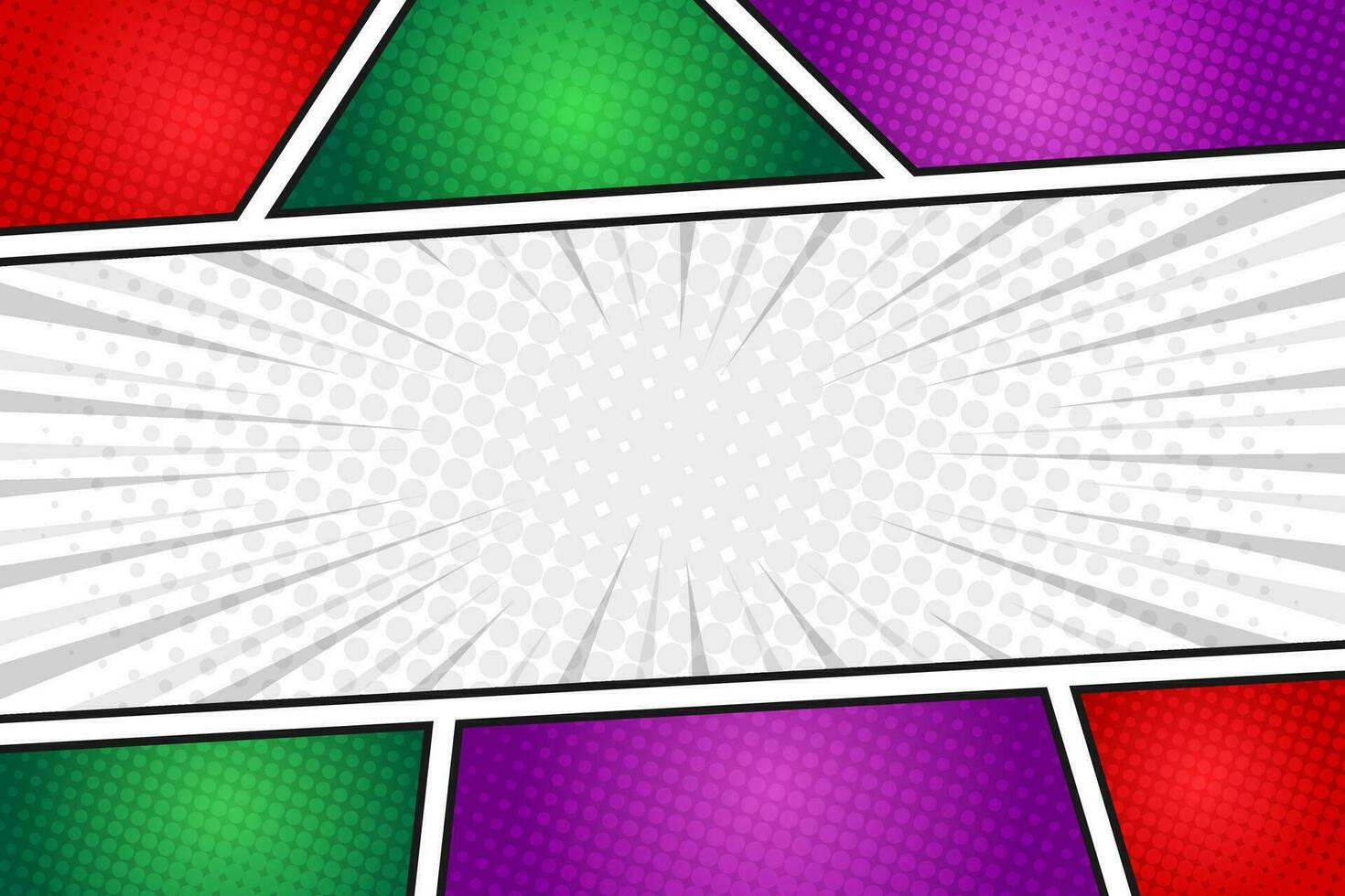 Blank colorful halftone comic book frame background template vector