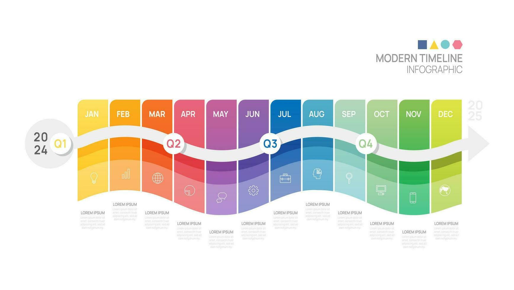 Business step timeline infographic arrow template. Modern milestone element timeline diagram calendar and 4 quarter topics, vector infographics.