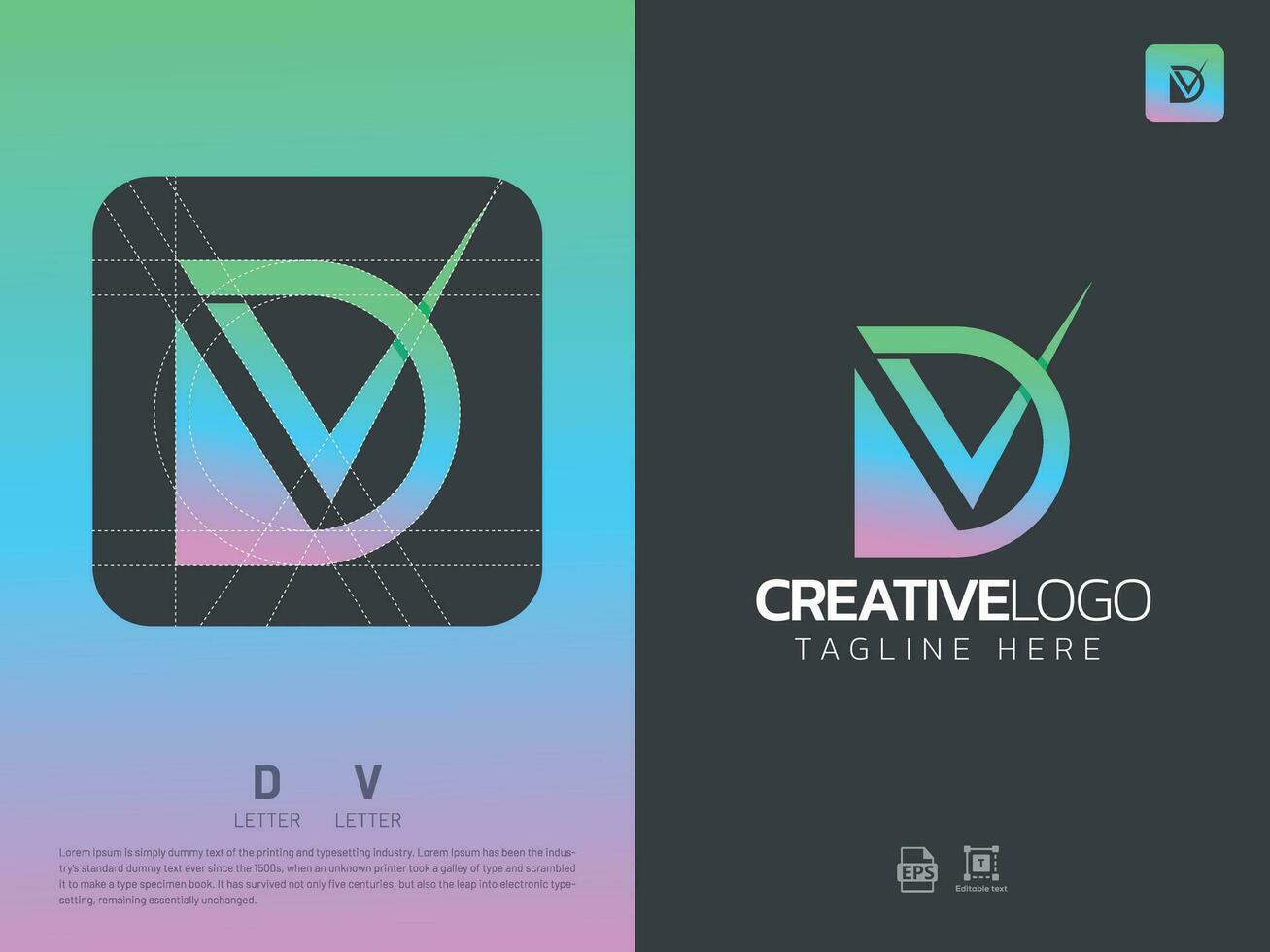Letter DV monogram initial logo, geometric, modern, gradient, grid logo vector