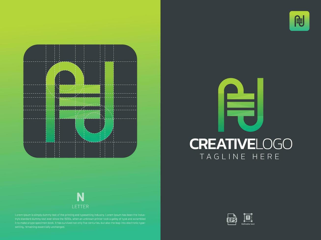 Letter N monogram initial logo, geometric, modern, gradient, grid logo vector
