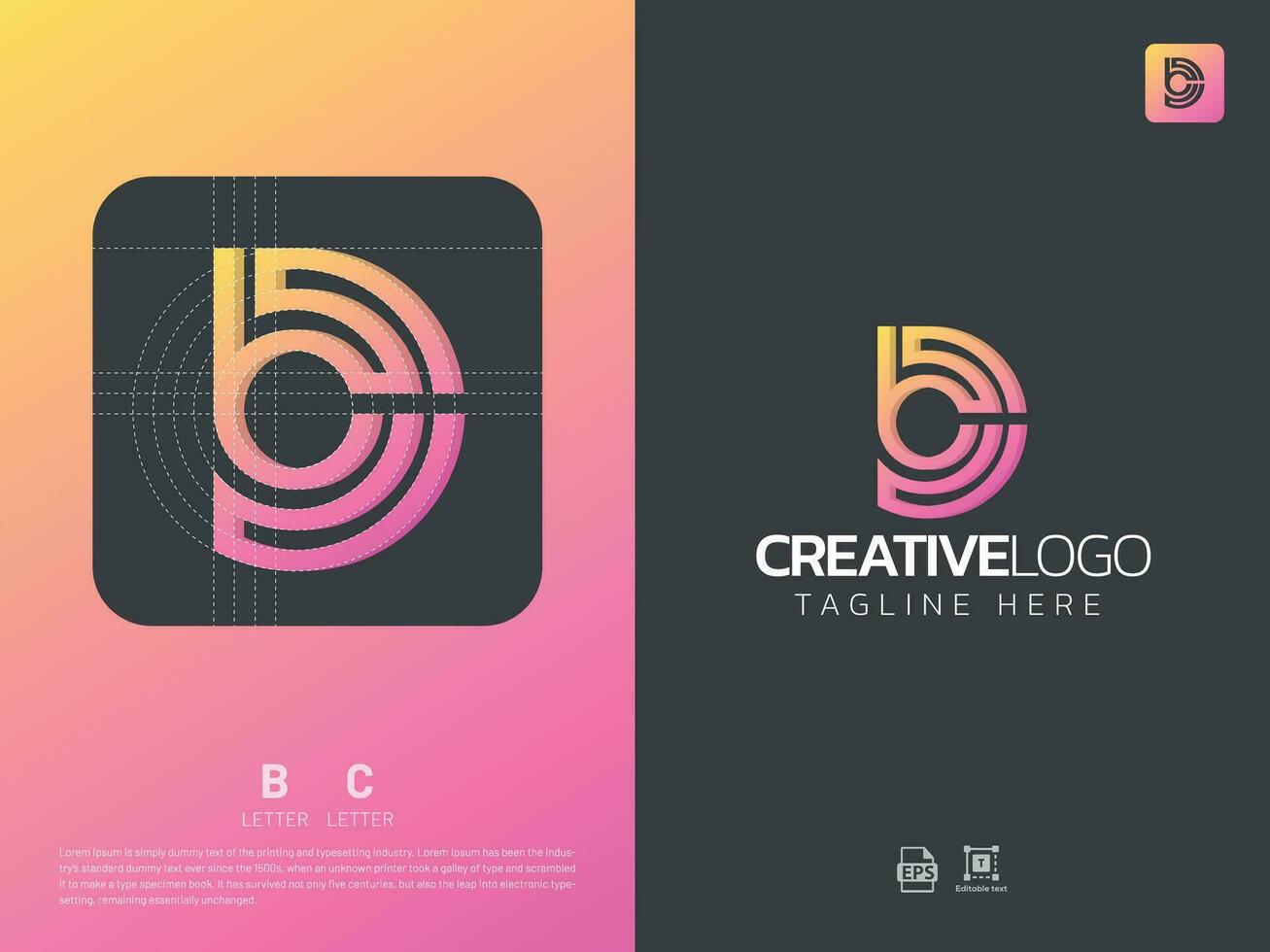 Letter BC monogram initial logo, geometric, modern, gradient, grid logo vector