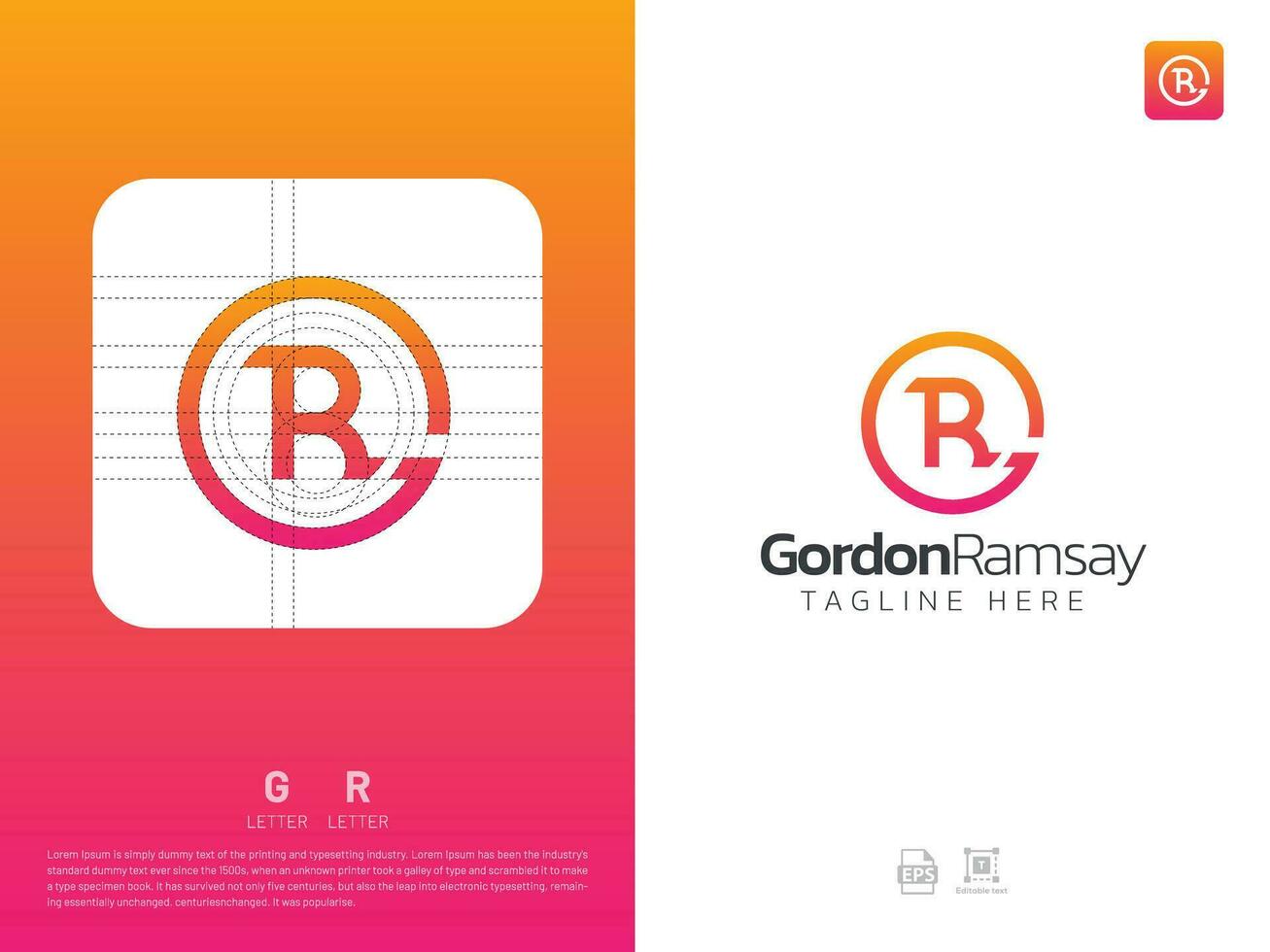 Letter GR monogram initial logo, geometric, modern, gradient, grid logo vector