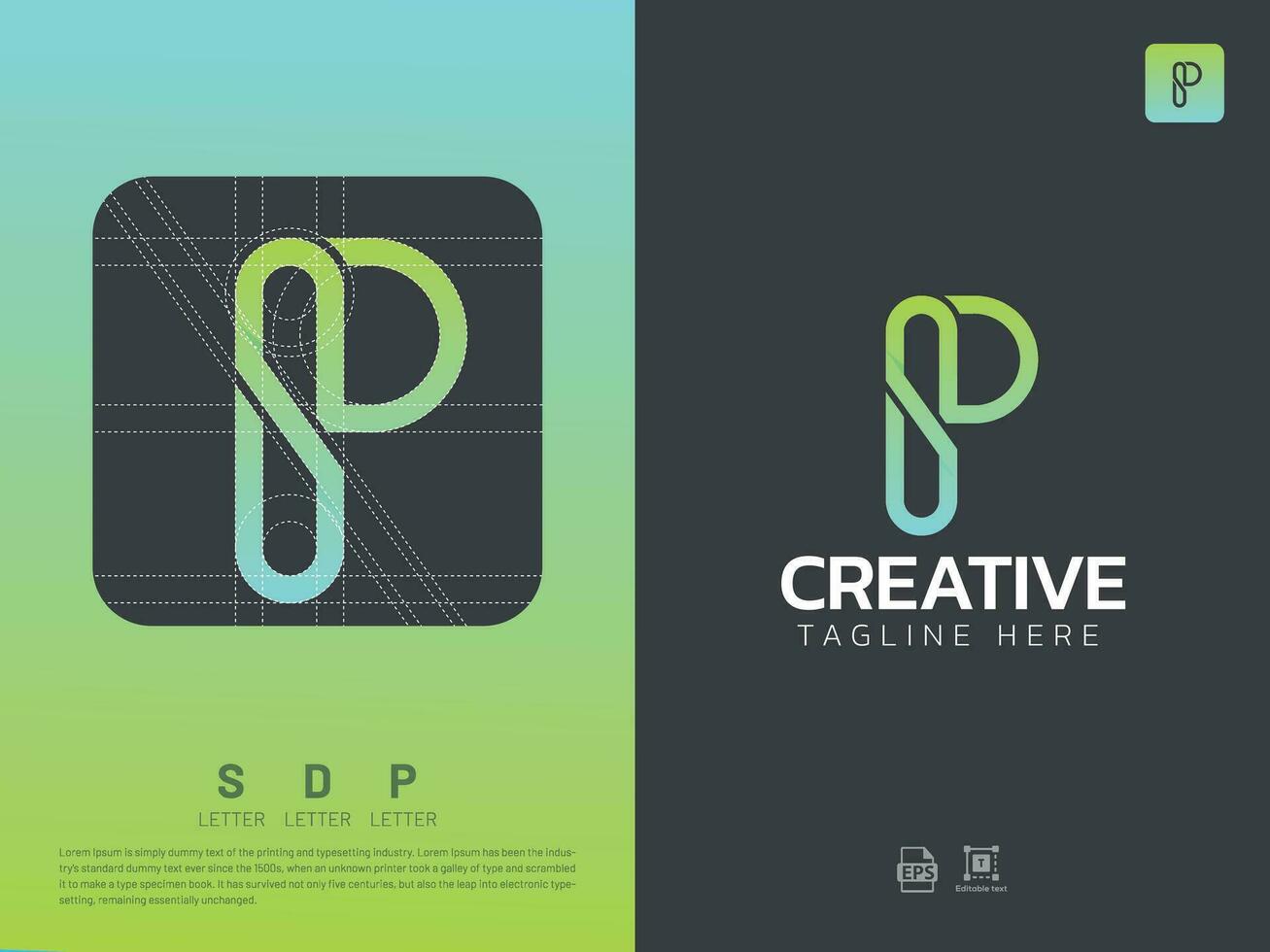 Letter SDP monogram initial logo, geometric, modern, gradient, grid logo vector