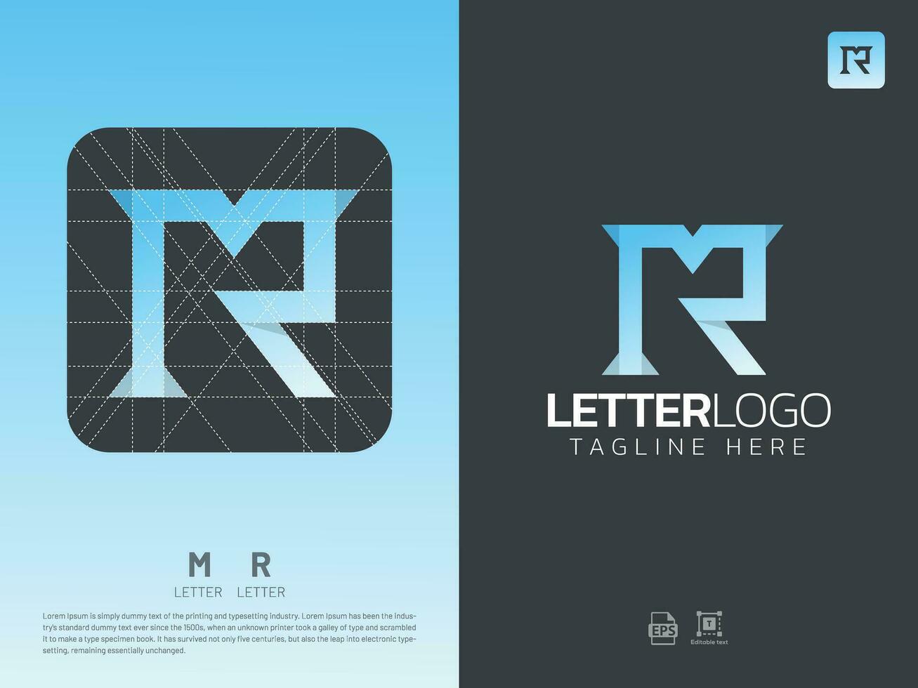 Letter MR monogram initial logo, geometric, modern, gradient, grid logo vector