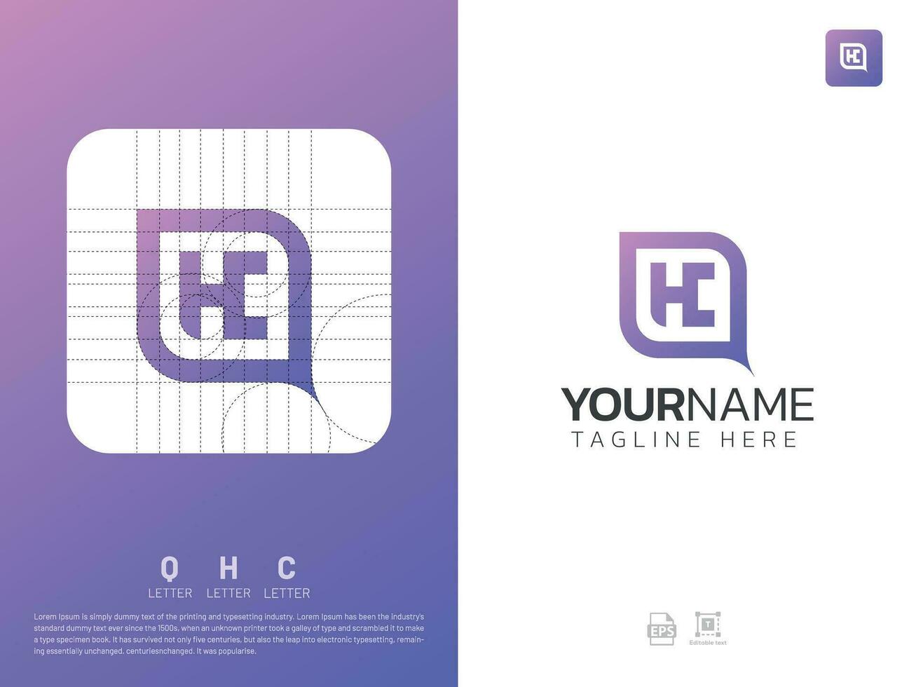 Letter QHC monogram initial logo, geometric, modern, gradient, grid logo vector