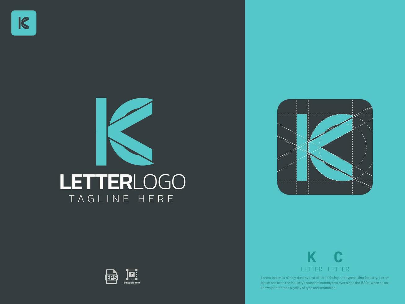 Letter KC monogram initial logo, geometric, modern, gradient, grid logo vector