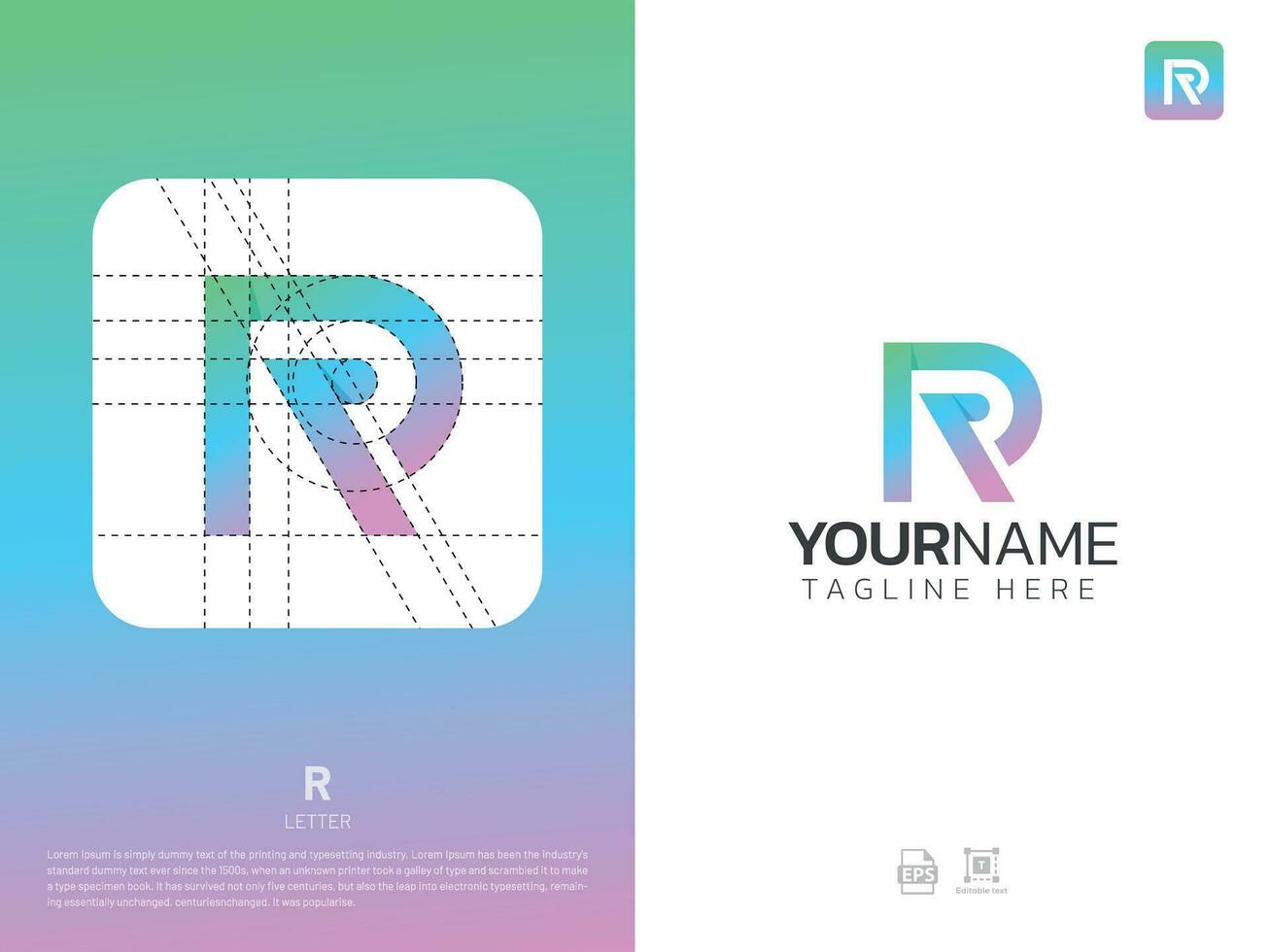 Letter R monogram initial logo, geometric, modern, gradient, grid logo vector