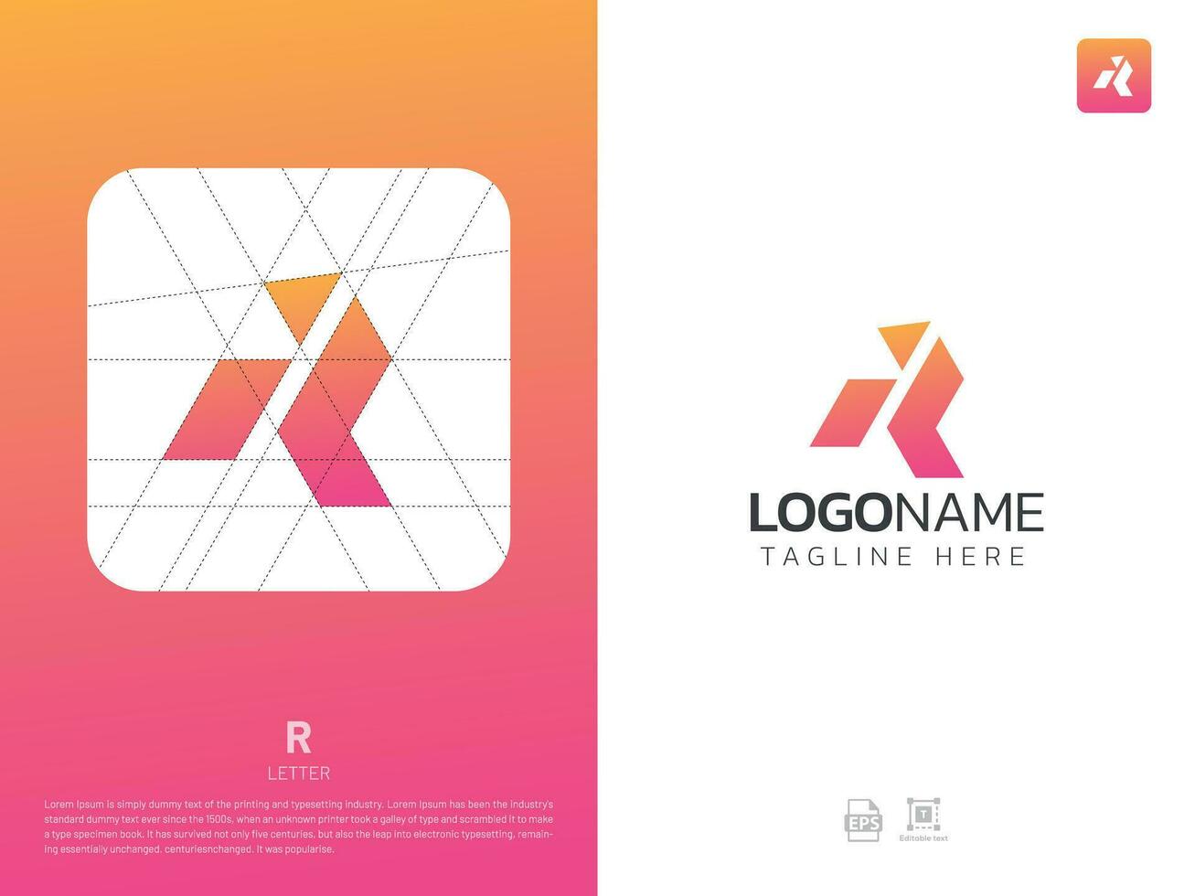 Letter R monogram initial logo, geometric, modern, gradient, grid logo vector