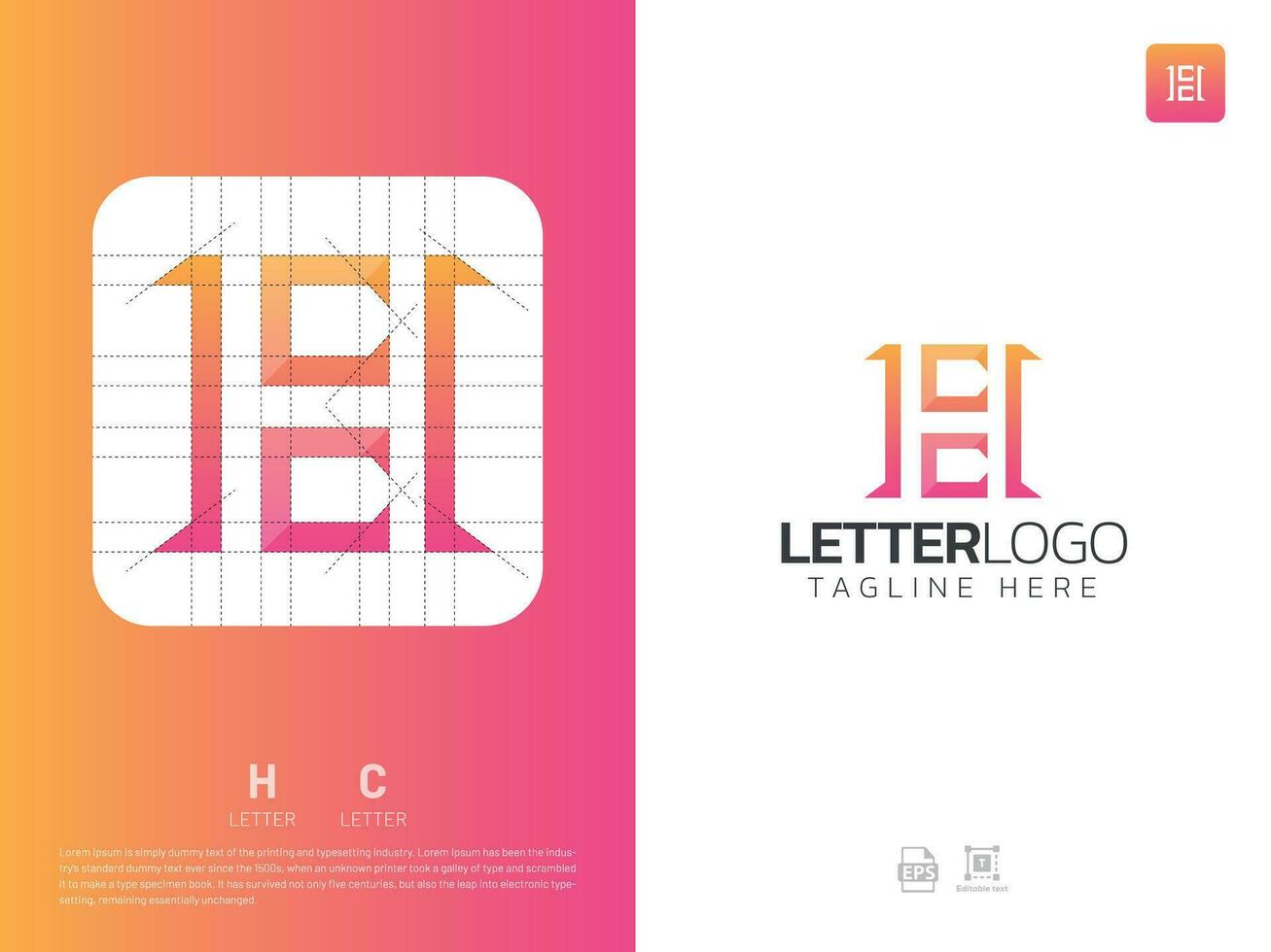 Letter HC monogram initial logo, geometric, modern, gradient, grid logo vector